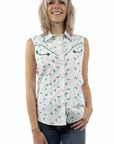 Sleeveless Top Teal Horses Print - HC1006
