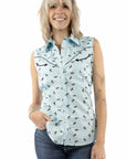 Sleeveless Top Black Horses Print - HC1007