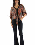 Rayon Paisley Print Tie Front Blouse - HC1042