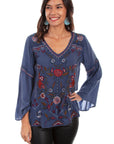 Emb V-neck W/bell Sleeves - HC571