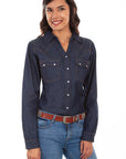 Denim Button Front Sawtooth Pockets - HC591