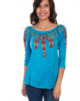 3/4 Sleeve Peasant Top W/emb. - HC600