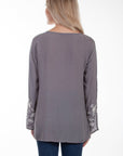 Emb Front/sleeves Tie Front Blouse - HC625