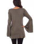 Applique Emb. V-neck Tunic Bell Slv - HC626