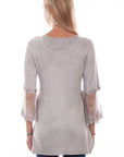 Printed Top W/tulle Crochet Sleeve - HC756