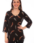 Feather Print Pull Over Blouse - HC801
