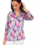 Pullover Tie Front Print Blouse - HC815