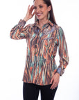 Button Front Microfiber Print Blouse - HC833