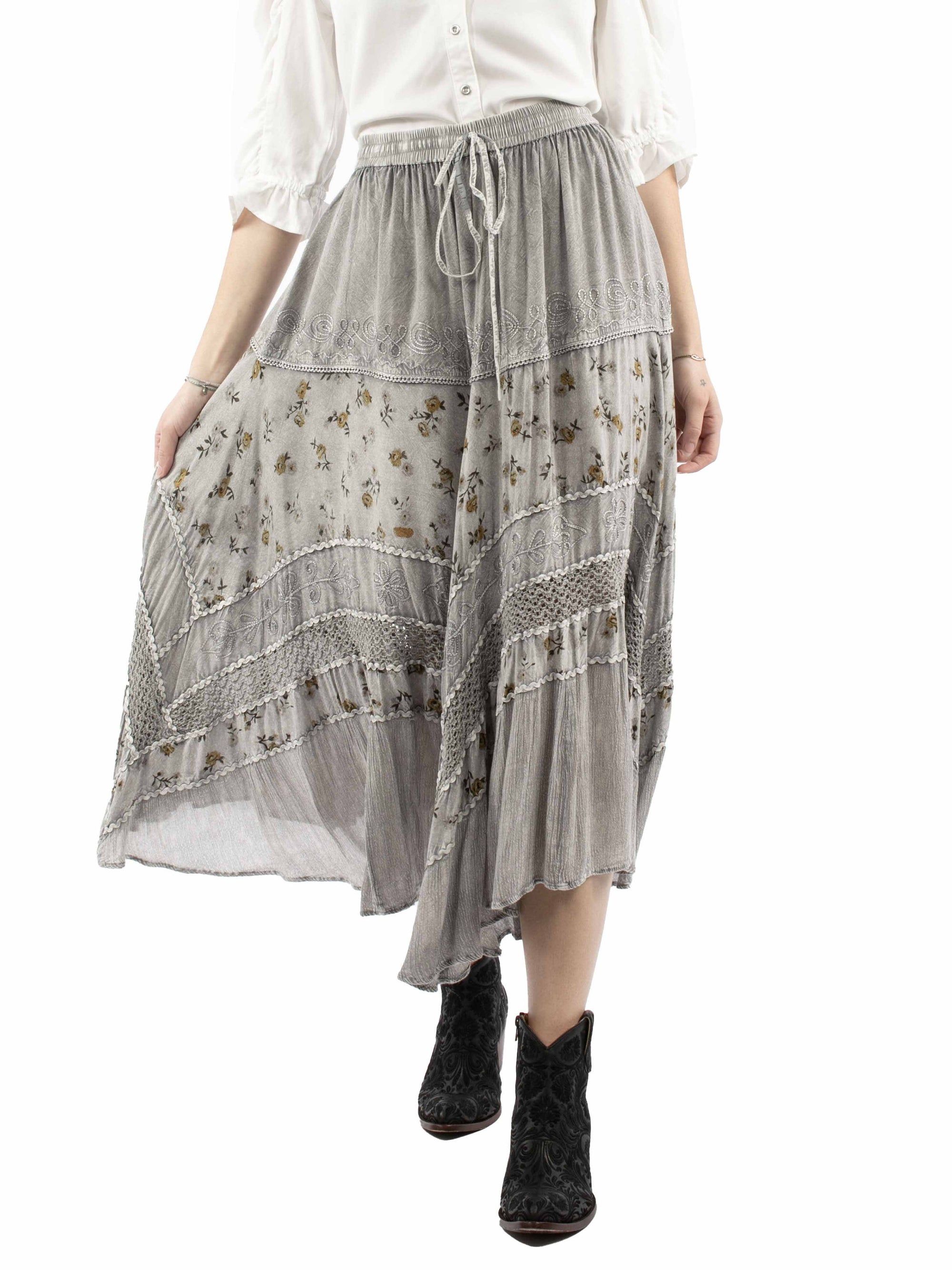 Rose Print Rayon Skirt - HC958