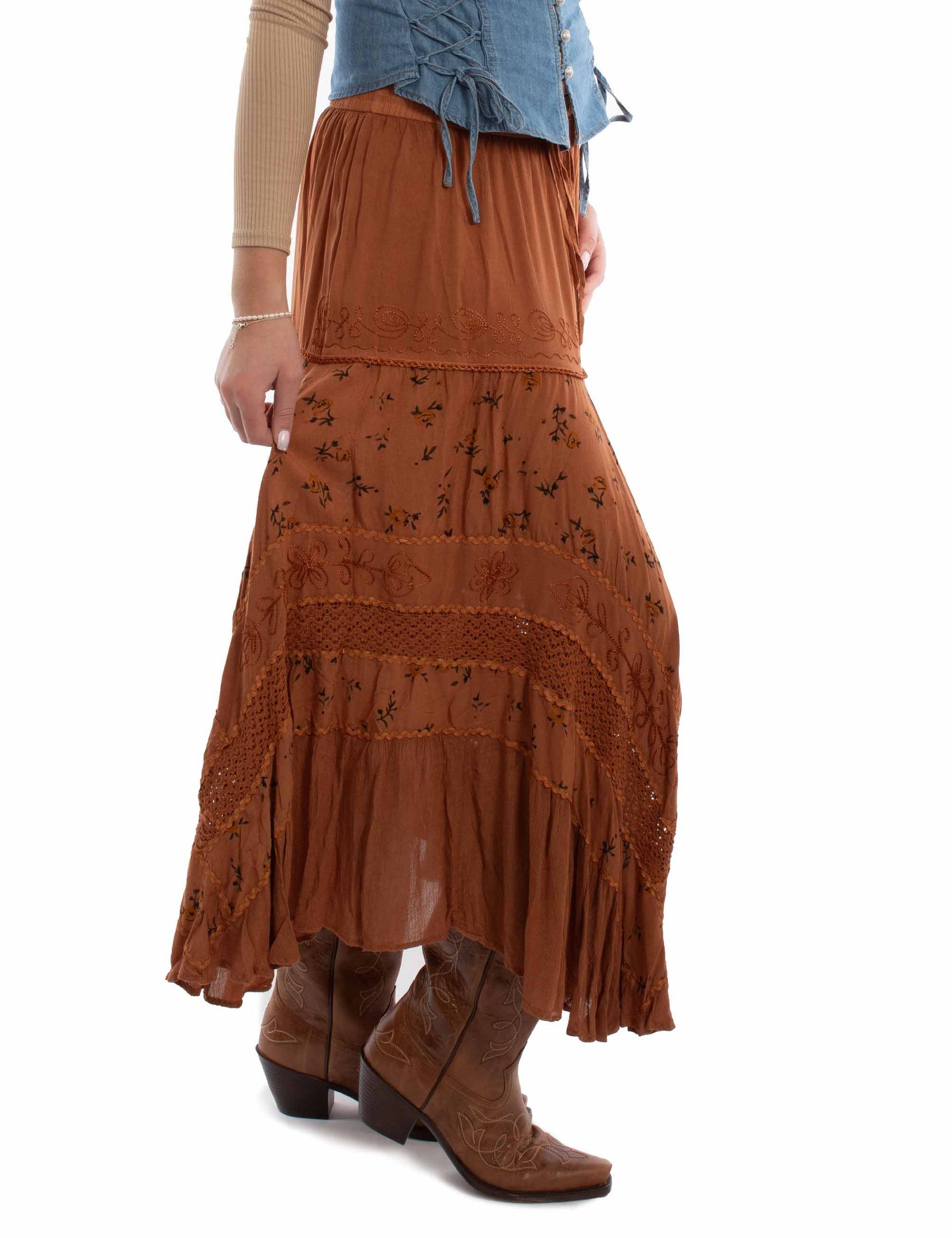 Rose Print Rayon Skirt - HC958