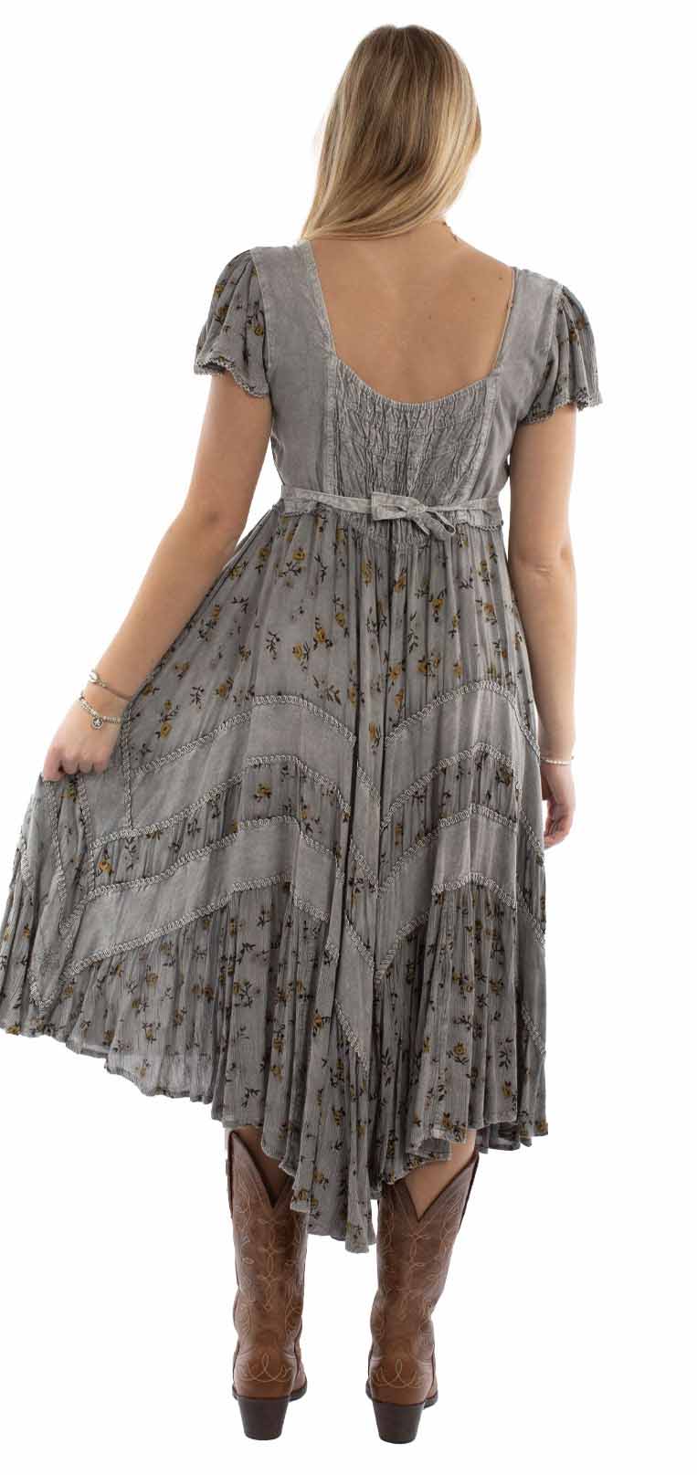 Capsleeve Printed Lace Front Dress - HC959