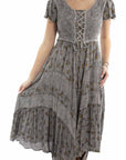 Capsleeve Printed Lace Front Dress - HC959