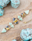 Multi Color Bumblebee Jasper and Green Turquoise Golden Bracelets