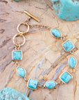 Genuine Blue Turquoise Hammered Golden Link Bracelet