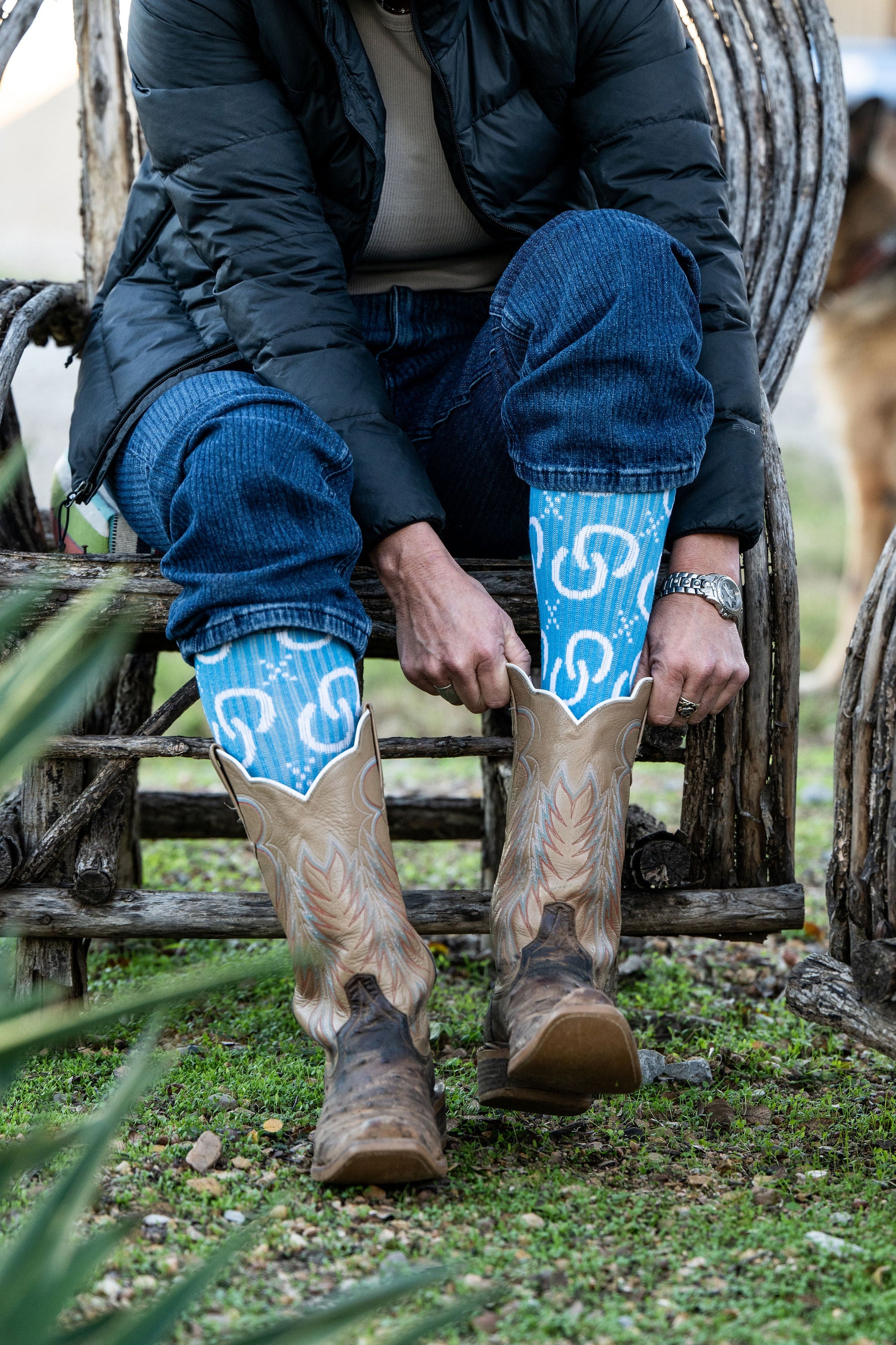 High Maintenance Cowgirl Sky Blue Performance Socks - Everest RanchHigh Maintenance Cowgirl Sky Blue Performance SocksWomen's Mid-Calf SocksLane Boots