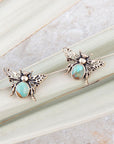 Green Turquoise Golden Honey Bee Earrings