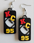3D Print KC Chiefs Player Number Football Earrings choice of number