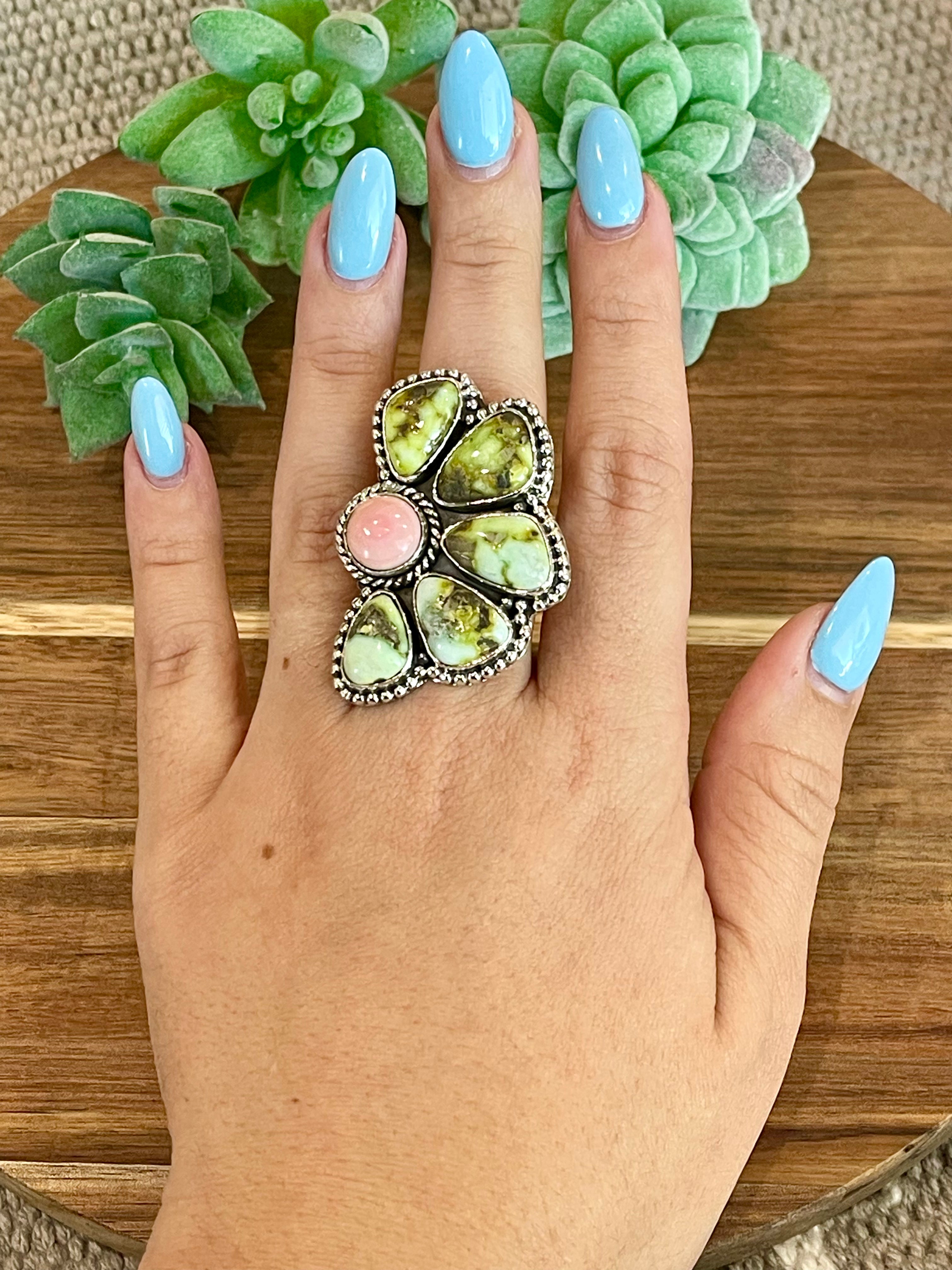 Stunning Handmade Palomino & Turquoise Sterling Silver Adjustable Ring