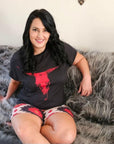 Red Aztec Bull Women's Western Top and Short Pajama Set
