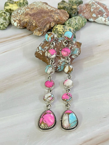 Handmade Sterling Silver Cotton Candy Turquoise, Post Earrings, Signed Nizhoni