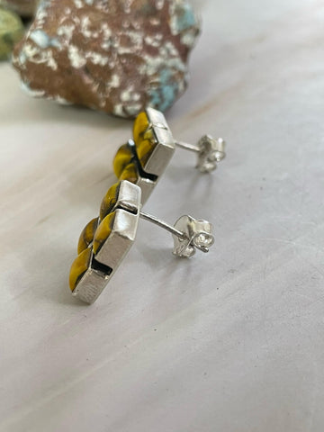 Handmade Sterling Silver Honey Dahlia Post Earrings, Signed Nizhoni