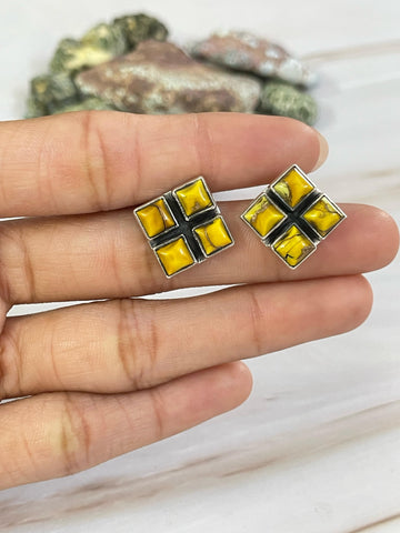 Handmade Sterling Silver Honey Dahlia Post Earrings, Signed Nizhoni