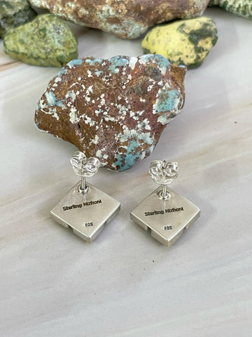 Handmade Sterling Silver Honey Dahlia Post Earrings, Signed Nizhoni