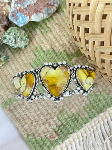 Handmade Sterling Silver Honey Dahlia Bracelet, Signed Nizhoni