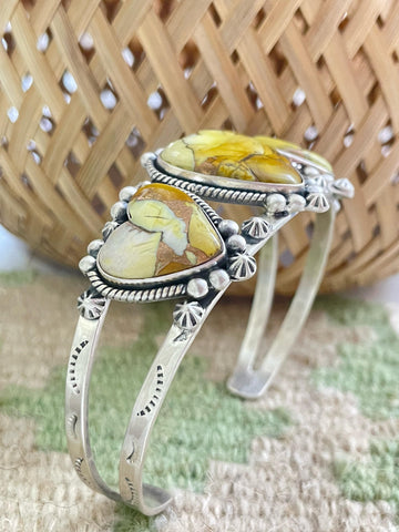 Handmade Sterling Silver Honey Dahlia Bracelet, Signed Nizhoni