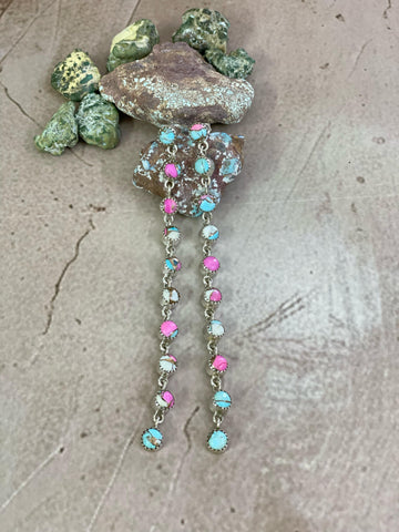 Handmade Sterling Silver Cotton Candy Turquoise, Post Earrings, Signed Nizhoni