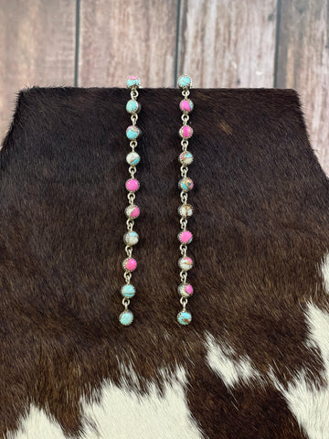 Handmade Sterling Silver Cotton Candy Turquoise, Post Earrings, Signed Nizhoni