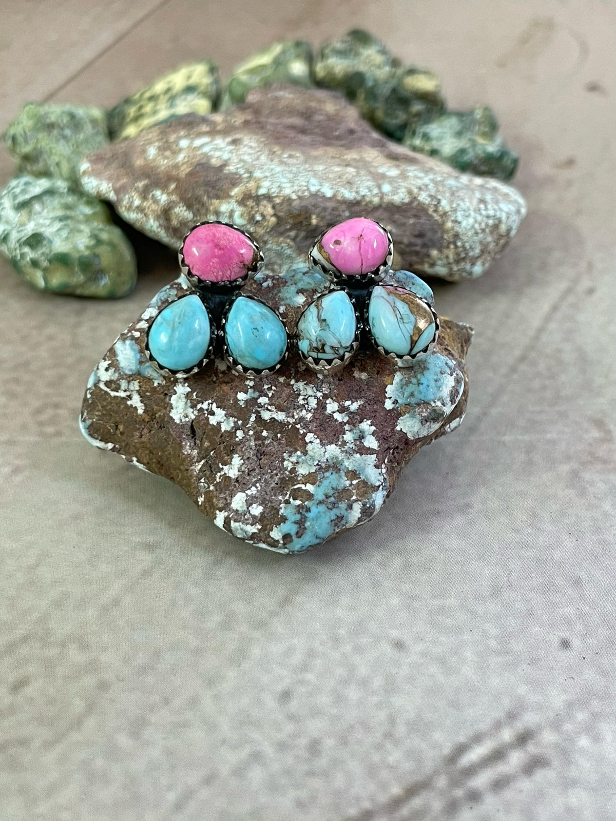 Handmade Sterling Silver Cotton Candy Turquoise, Post Earrings, Signed Nizhoni
