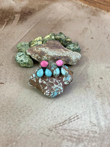 Handmade Sterling Silver Cotton Candy Turquoise, Post Earrings, Signed Nizhoni