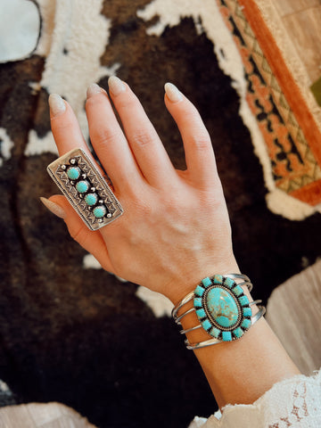 Cassidy Collection: Handmade Turquoise & Silver Adjustable Ring