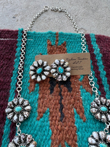 Desert Roads Sterling Silver Wild Horse Turquoise Squash Blossom Set