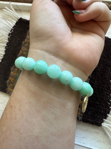 Handmade Aqua Blue Beaded Stretch Bracelet