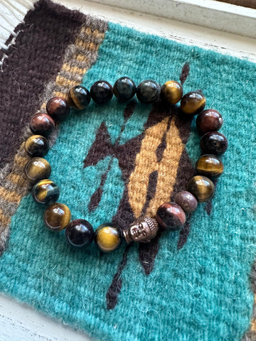 Handmade Beaded Brown Tigers Eye Stretch Bracelet