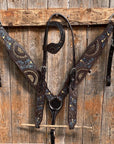 Dark Oil Floral Hand Painted Headstall/Breastcollar Tack Set
