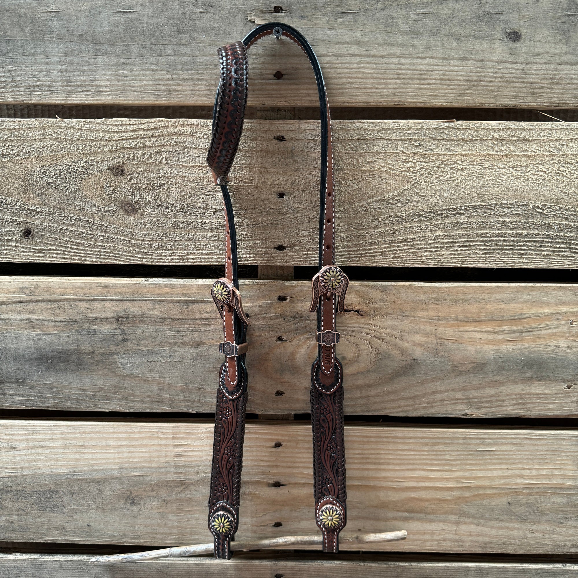 Dark Oil Braided Sunflower Browband / One Ear - Breastcollar Tack Set 