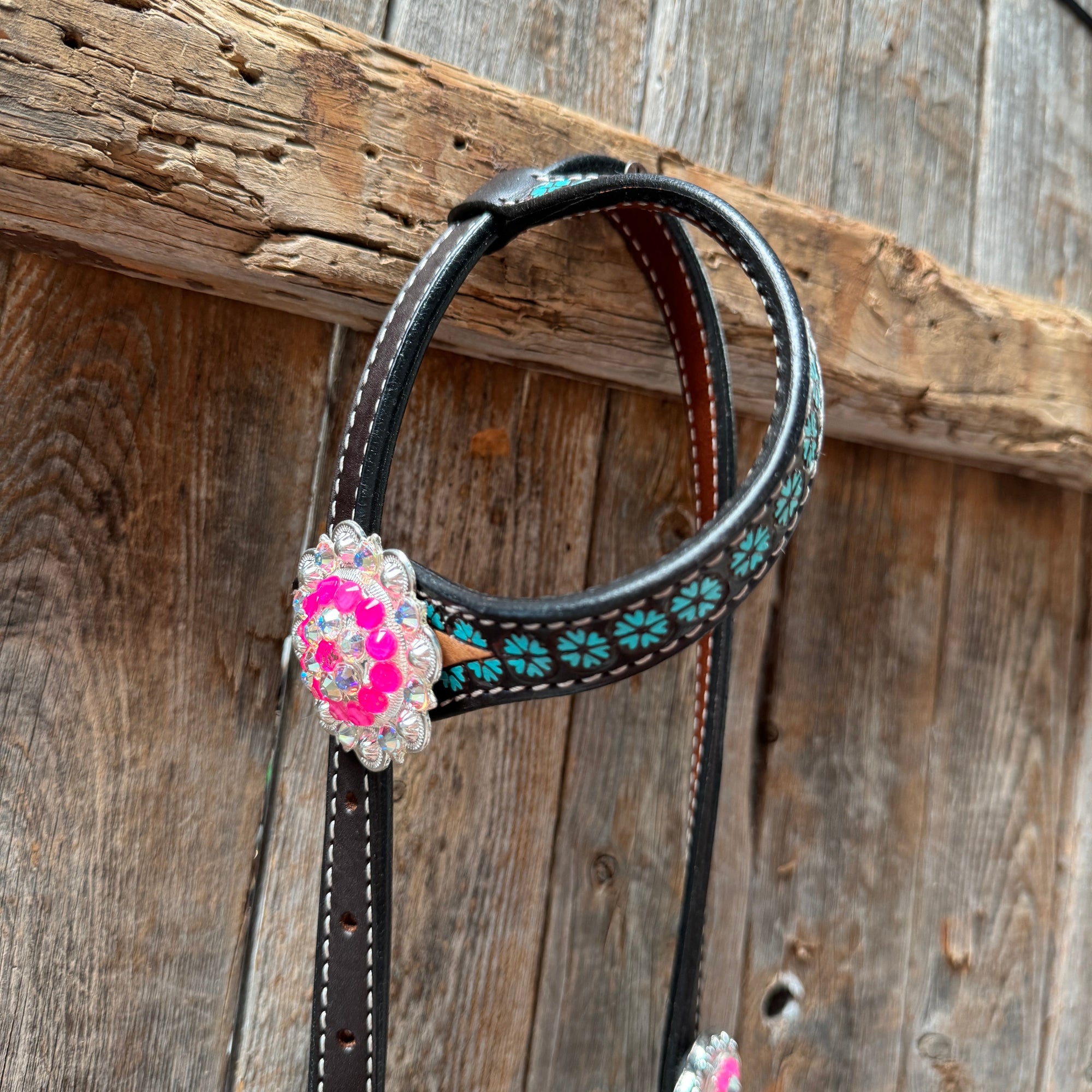 Multi Flower Hot Pink Browband / One Ear - Breastcollar Tack Set 
