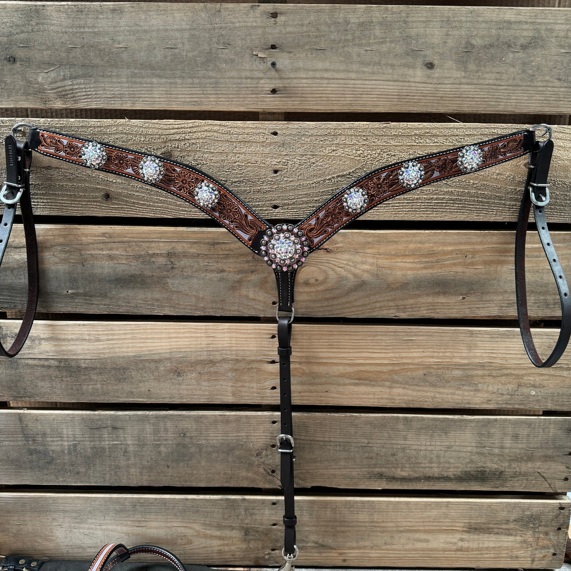 Hand Painted Floral AB Browband / One Ear - Breastcollar Tack Set 