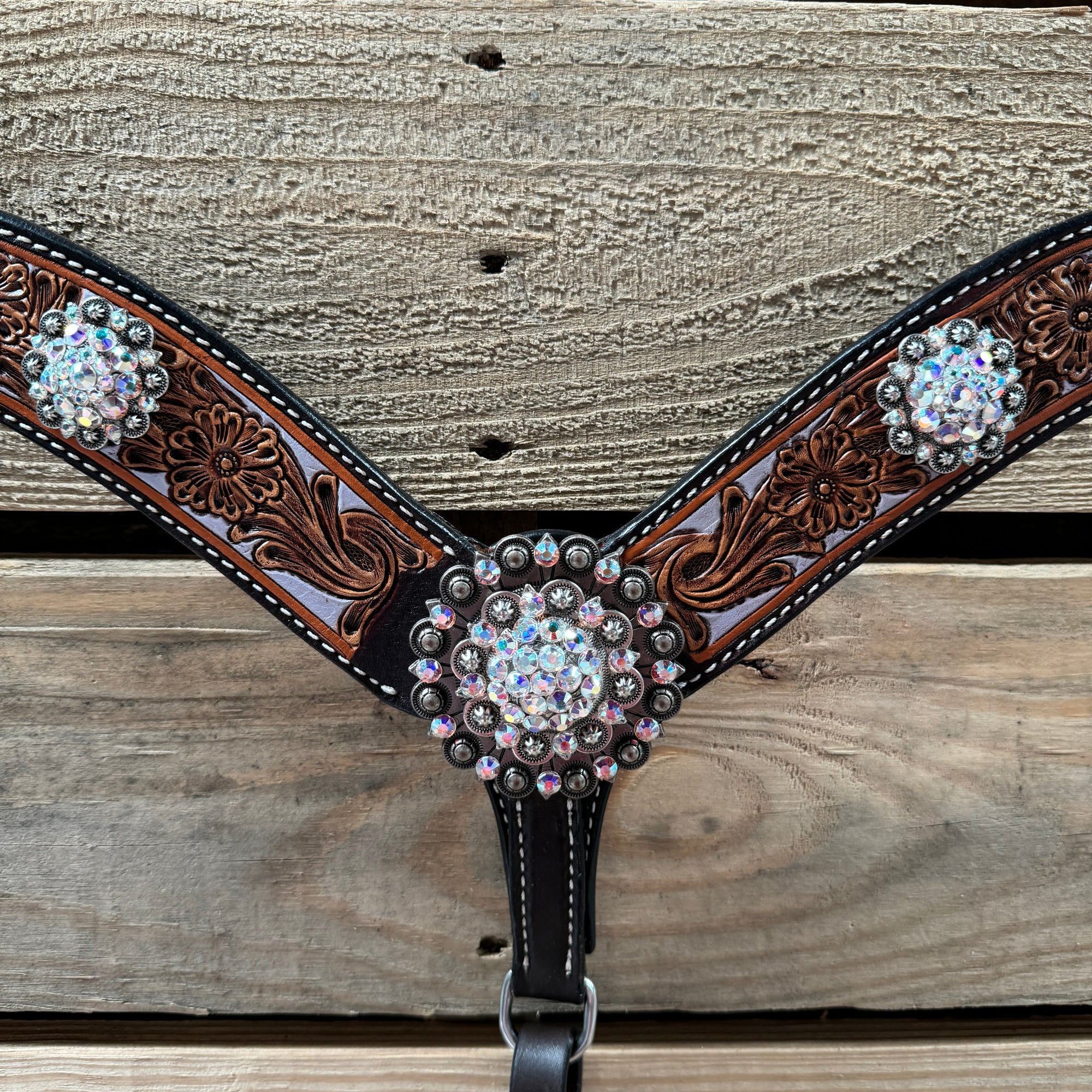 Hand Painted Floral AB Browband / One Ear - Breastcollar Tack Set 