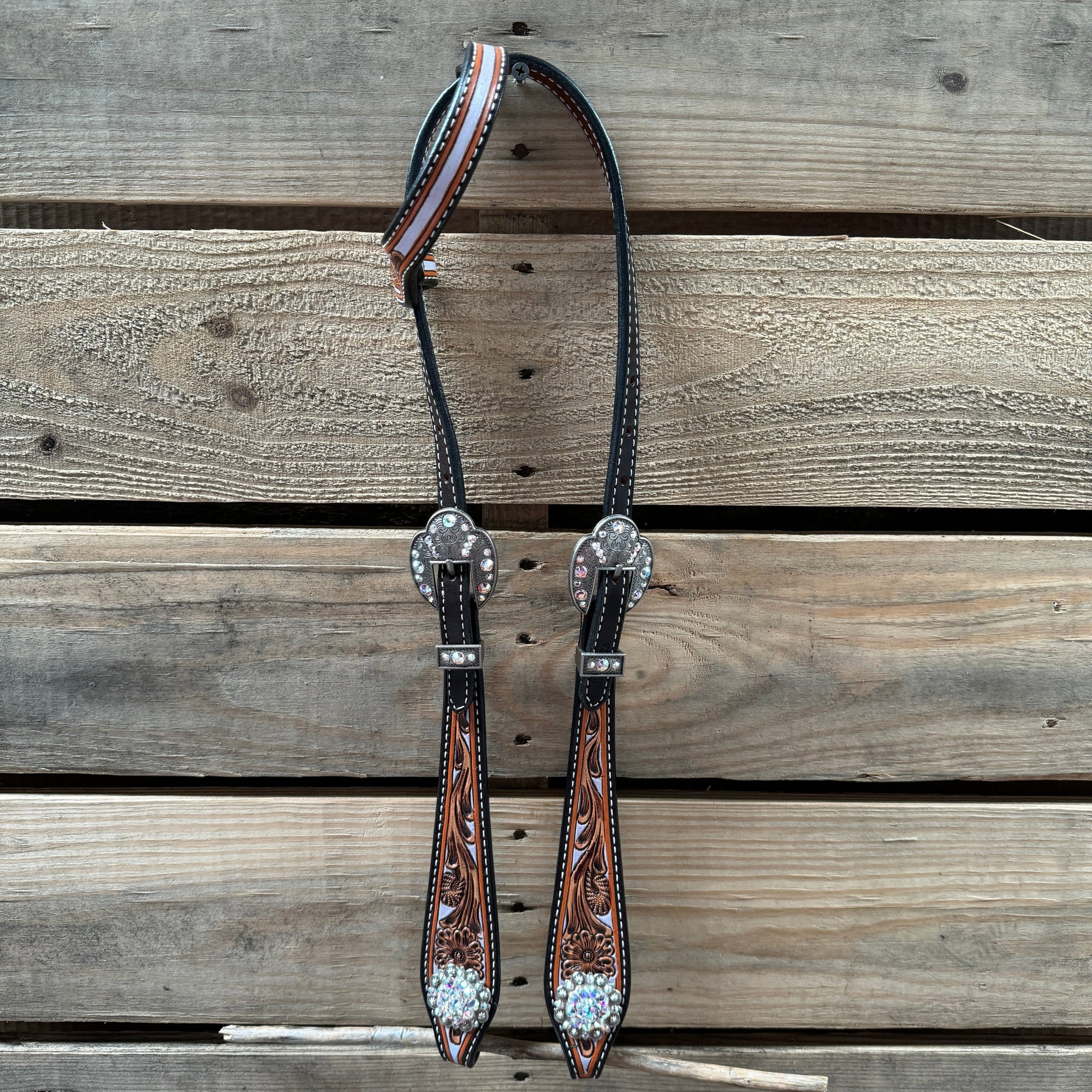Hand Painted Floral AB Browband / One Ear - Breastcollar Tack Set 