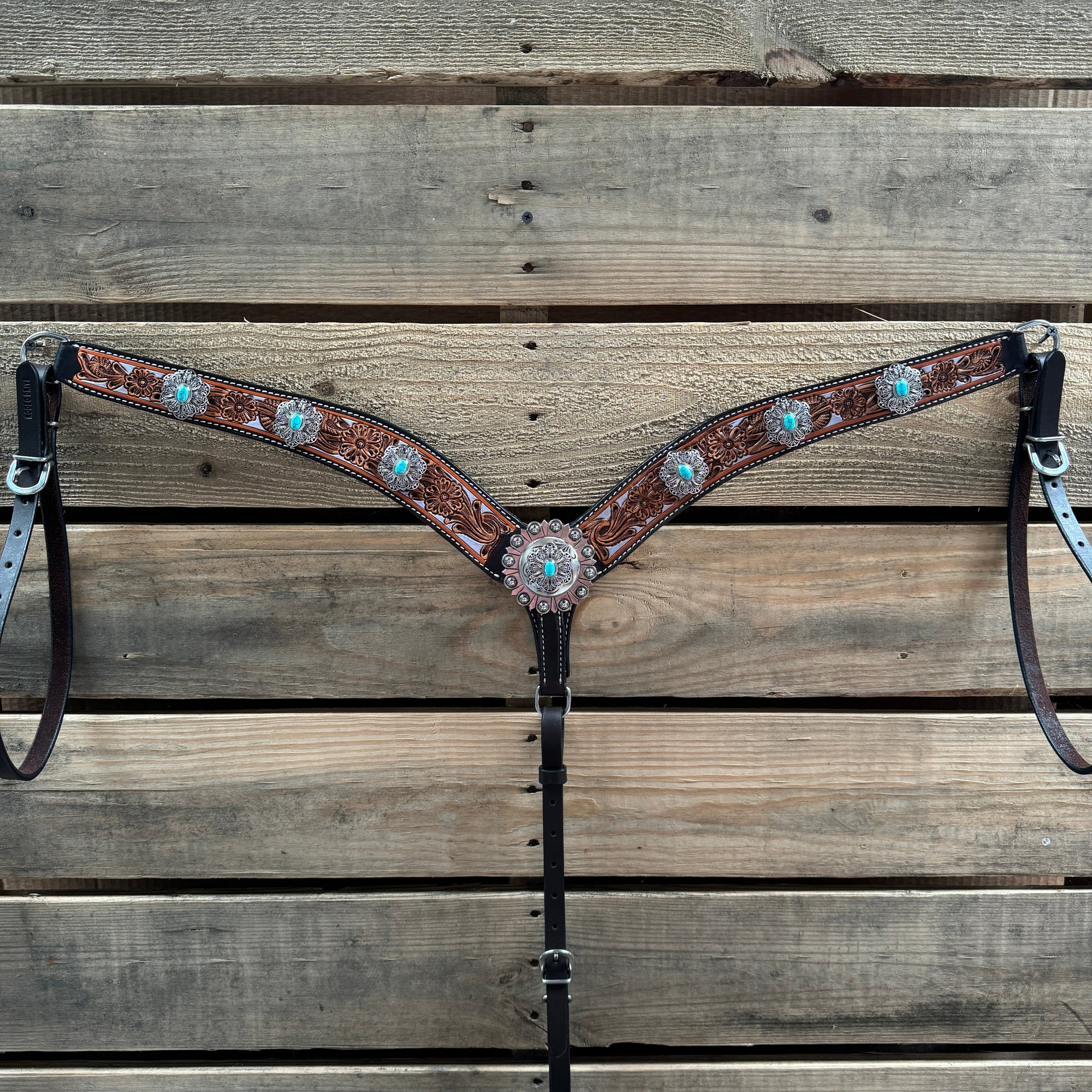 Hand Painted Floral Filigree Browband / One Ear - Breastcollar Tack Set 