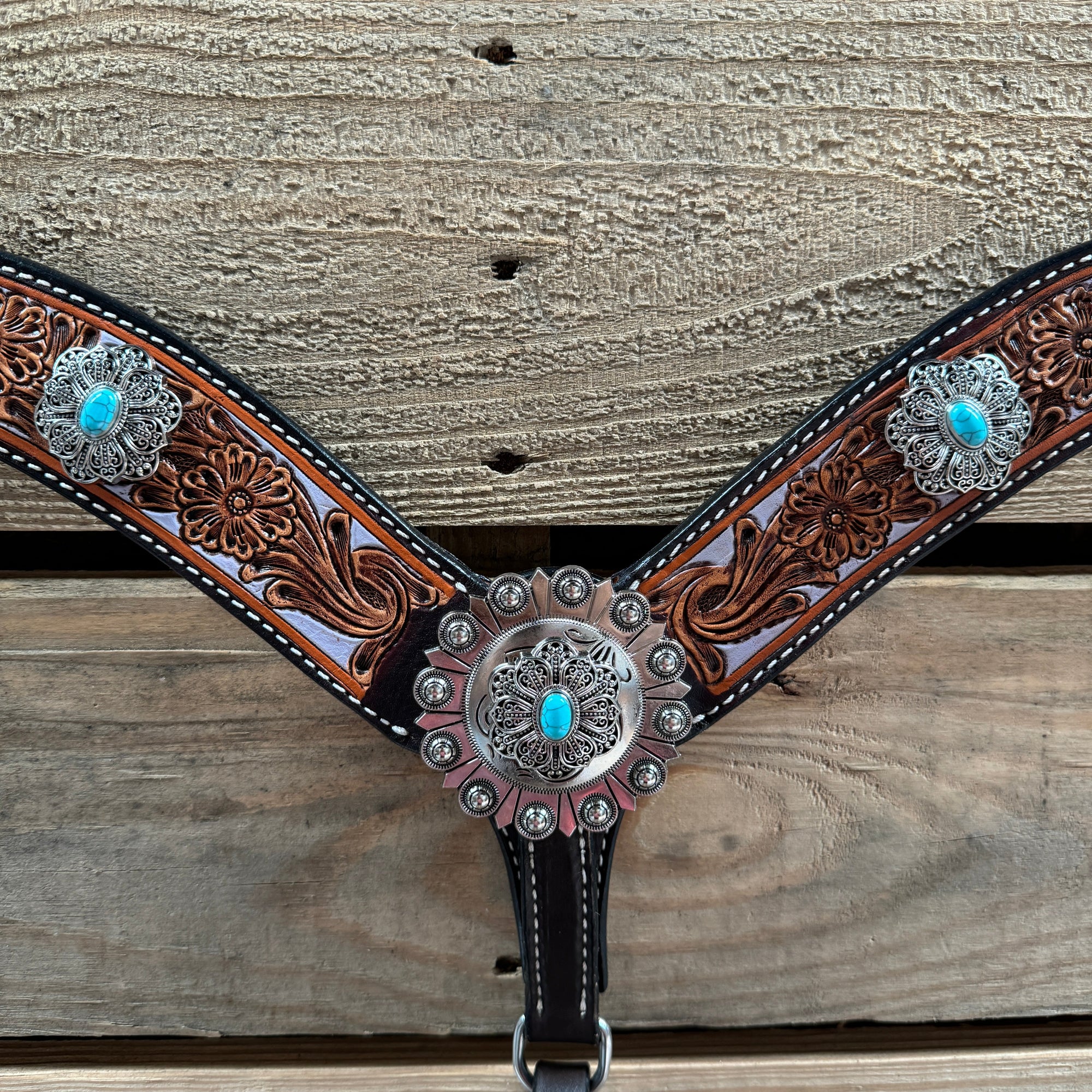 Hand Painted Floral Filigree Browband / One Ear - Breastcollar Tack Set 