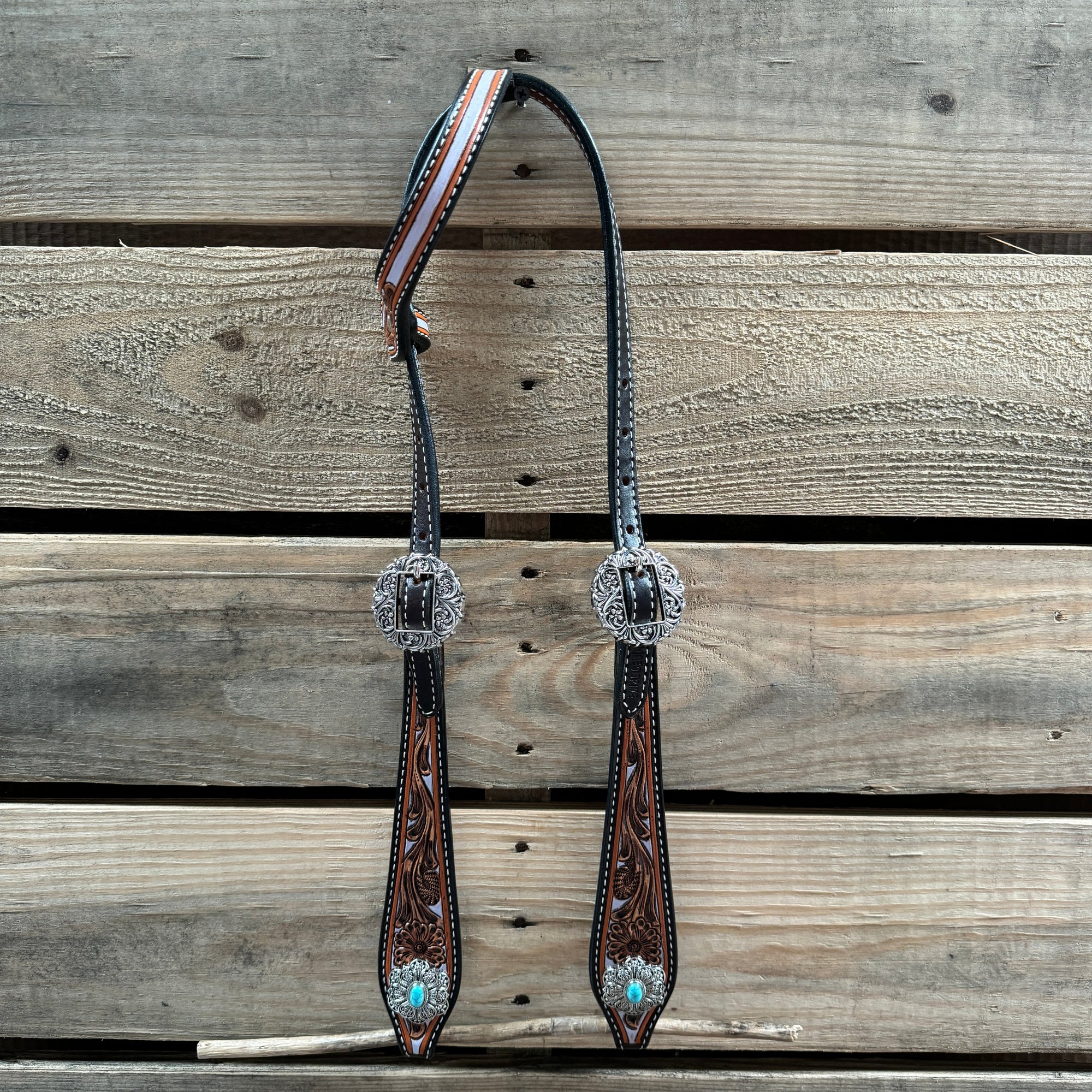 Hand Painted Floral Filigree Browband / One Ear - Breastcollar Tack Set 