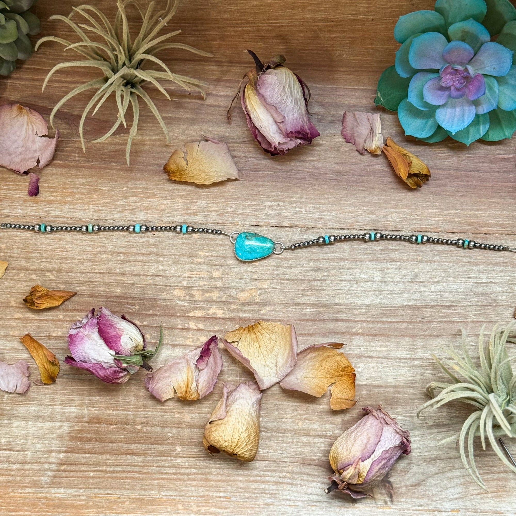 Sterling Silver &amp; Turquoise Choker – 13” + Extender – Handmade In-House by The Bijoux FAB