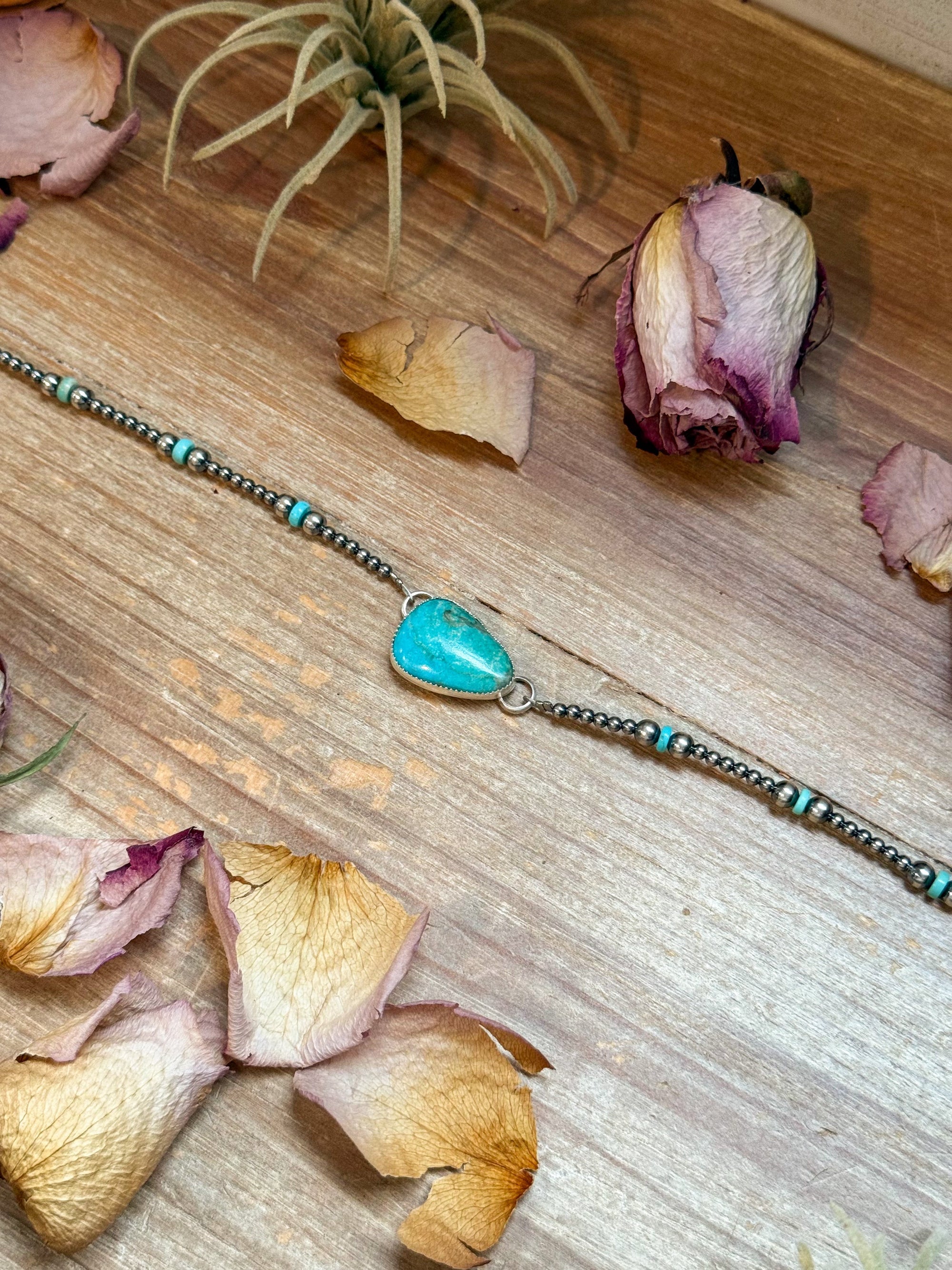 Sterling Silver &amp; Turquoise Choker – 13” + Extender – Handmade In-House by The Bijoux FAB