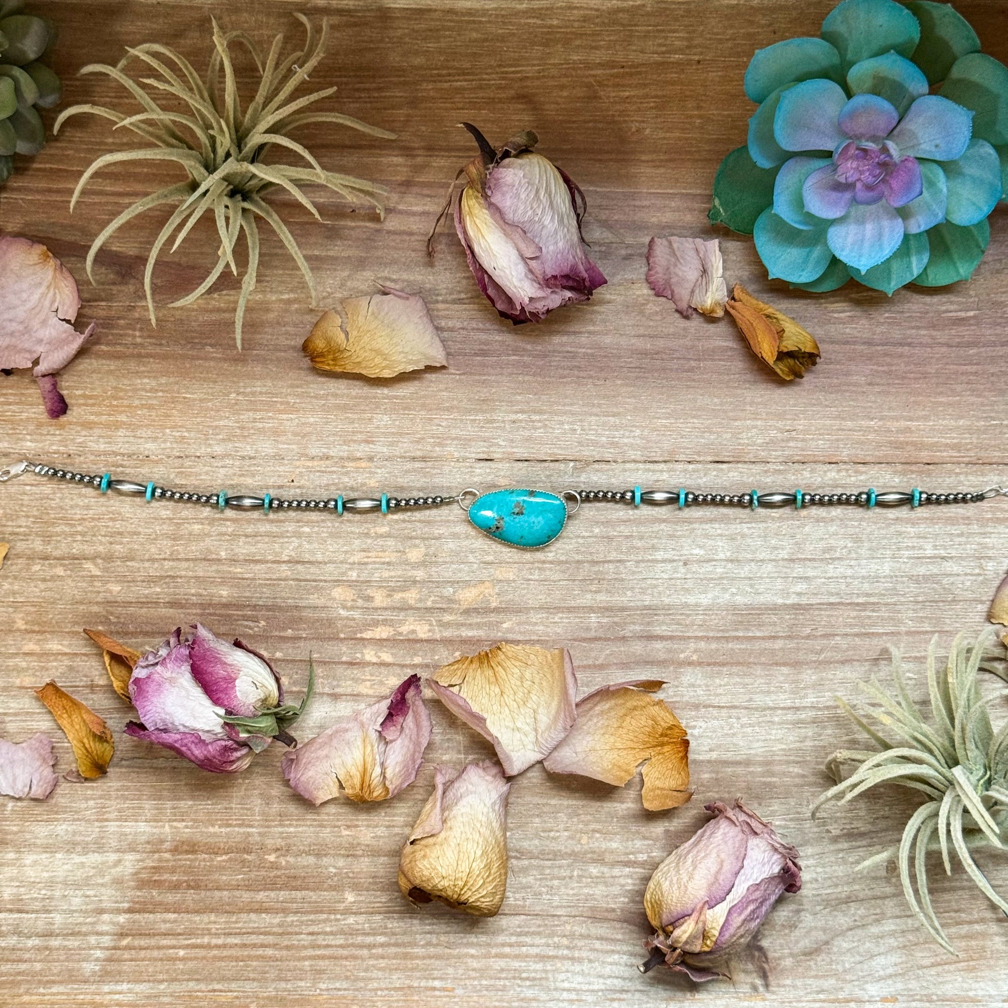 Sterling Silver &amp; Turquoise Choker – 13” + Extender – Handmade In-House by The Bijoux FAB