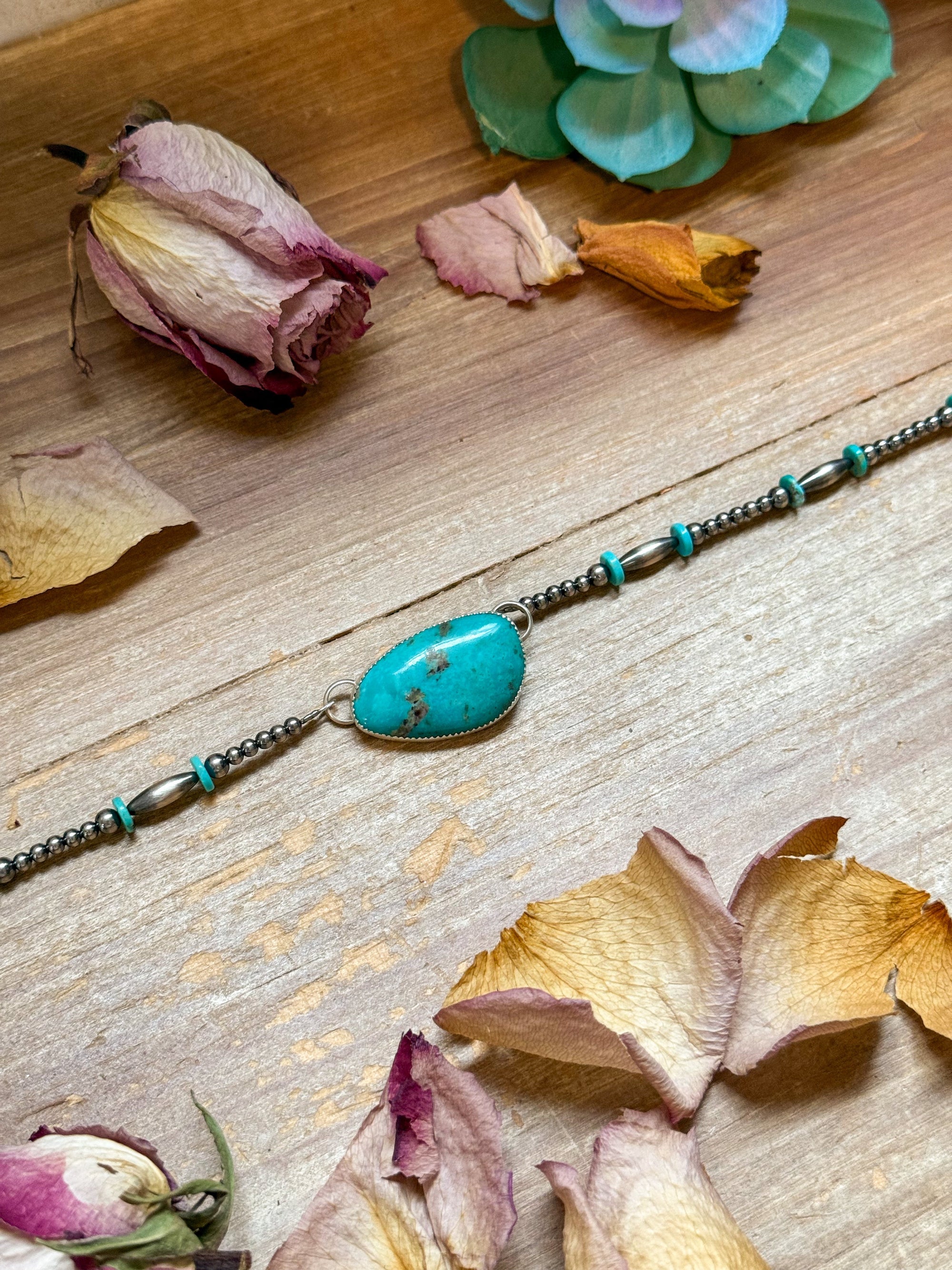 Sterling Silver &amp; Turquoise Choker – 13” + Extender – Handmade In-House by The Bijoux FAB